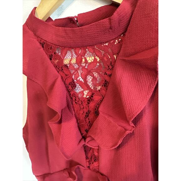 BB Dakota Women's Crazy in Love Bubble Crepe Ruffle Dress w/Lace Red size 8 - Picture 5 of 15